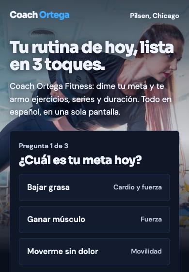 Página de ejemplo para entrenadores personales, vista en el celular