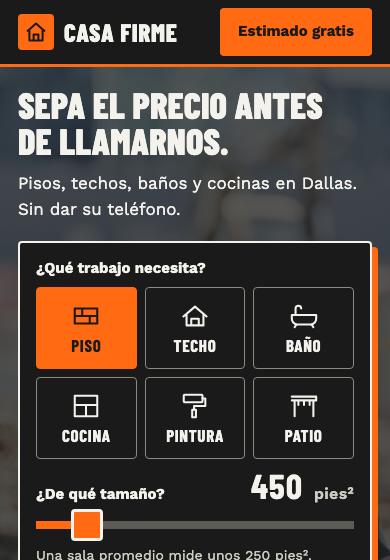 Página de ejemplo para contratistas, vista en el celular