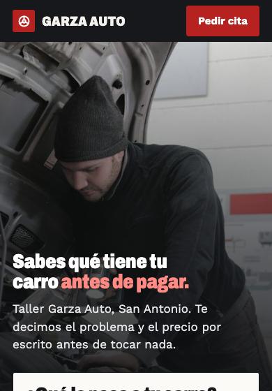 Página de ejemplo para talleres mecánicos, vista en el celular